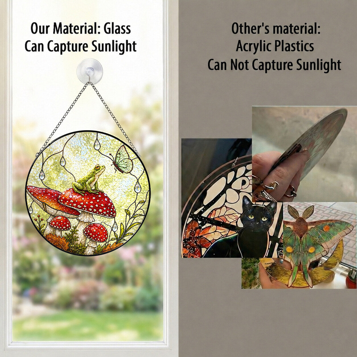 Frog & Toadstool Rain Shelter Stained Glass Suncatcher