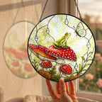 Frog & Toadstool Rain Shelter Stained Glass Suncatcher