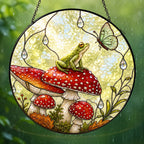 Frog & Toadstool Rain Shelter Stained Glass Suncatcher