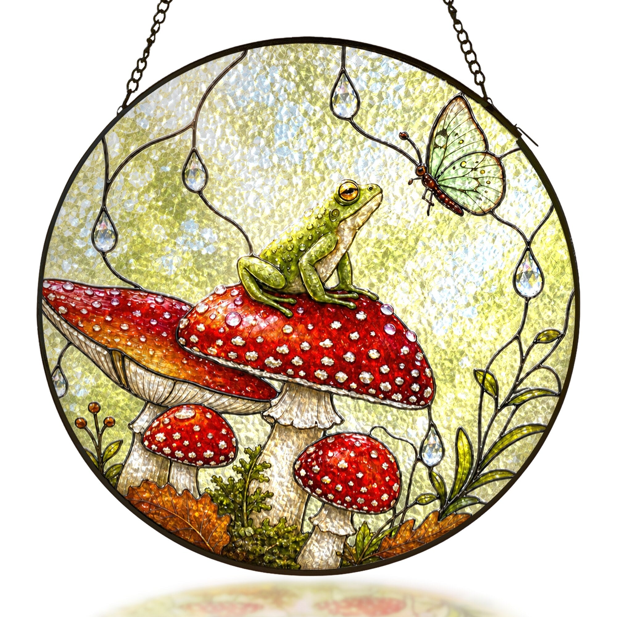 Frog & Toadstool Rain Shelter Stained Glass Suncatcher