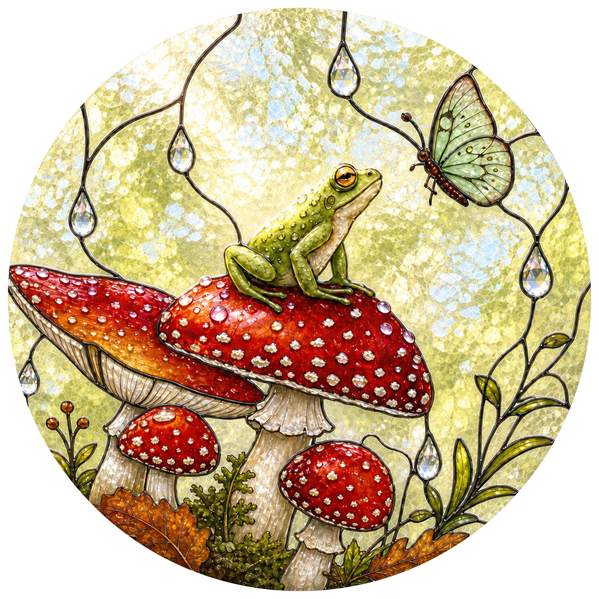 Frog & Toadstool Rain Shelter Stained Glass Suncatcher