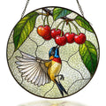 Sunbird and cherries stained glass suncatcher
