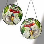 Sunbird & Cherries Stained Glass Suncatcher