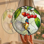 Sunbird & Cherries Stained Glass Suncatcher