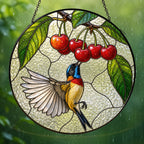Sunbird & Cherries Stained Glass Suncatcher