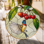 Sunbird & Cherries Stained Glass Suncatcher