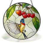 Sunbird & Cherries Stained Glass Suncatcher