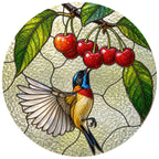 Sunbird & Cherries Stained Glass Suncatcher