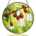 Ladybugs and white bellflowers stained glass suncatcher