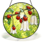 Ladybugs & White Bellflowers Stained Glass Suncatcher