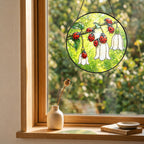 Ladybugs & White Bellflowers Stained Glass Suncatcher