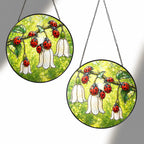 Ladybugs & White Bellflowers Stained Glass Suncatcher