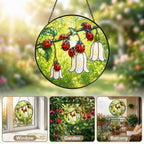 Ladybugs & White Bellflowers Stained Glass Suncatcher