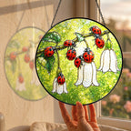Ladybugs & White Bellflowers Stained Glass Suncatcher