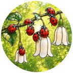 Ladybugs & White Bellflowers Stained Glass Suncatcher
