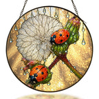 Ladybugs on a dandelion seed head stained glass suncatcher