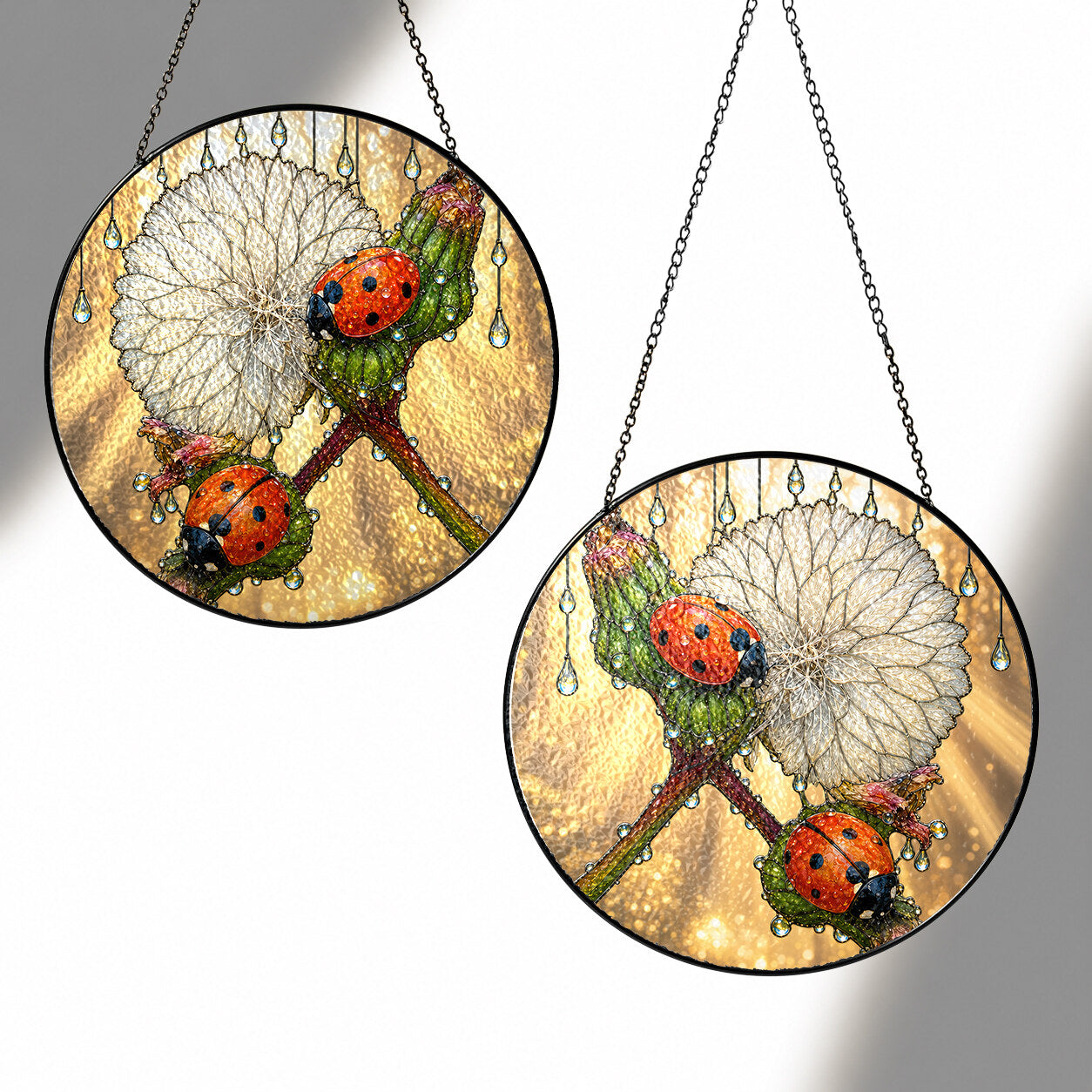 Ladybugs & Dandelion Wish Stained Glass Suncatcher