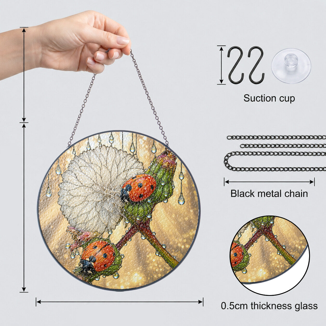 Ladybugs & Dandelion Wish Stained Glass Suncatcher