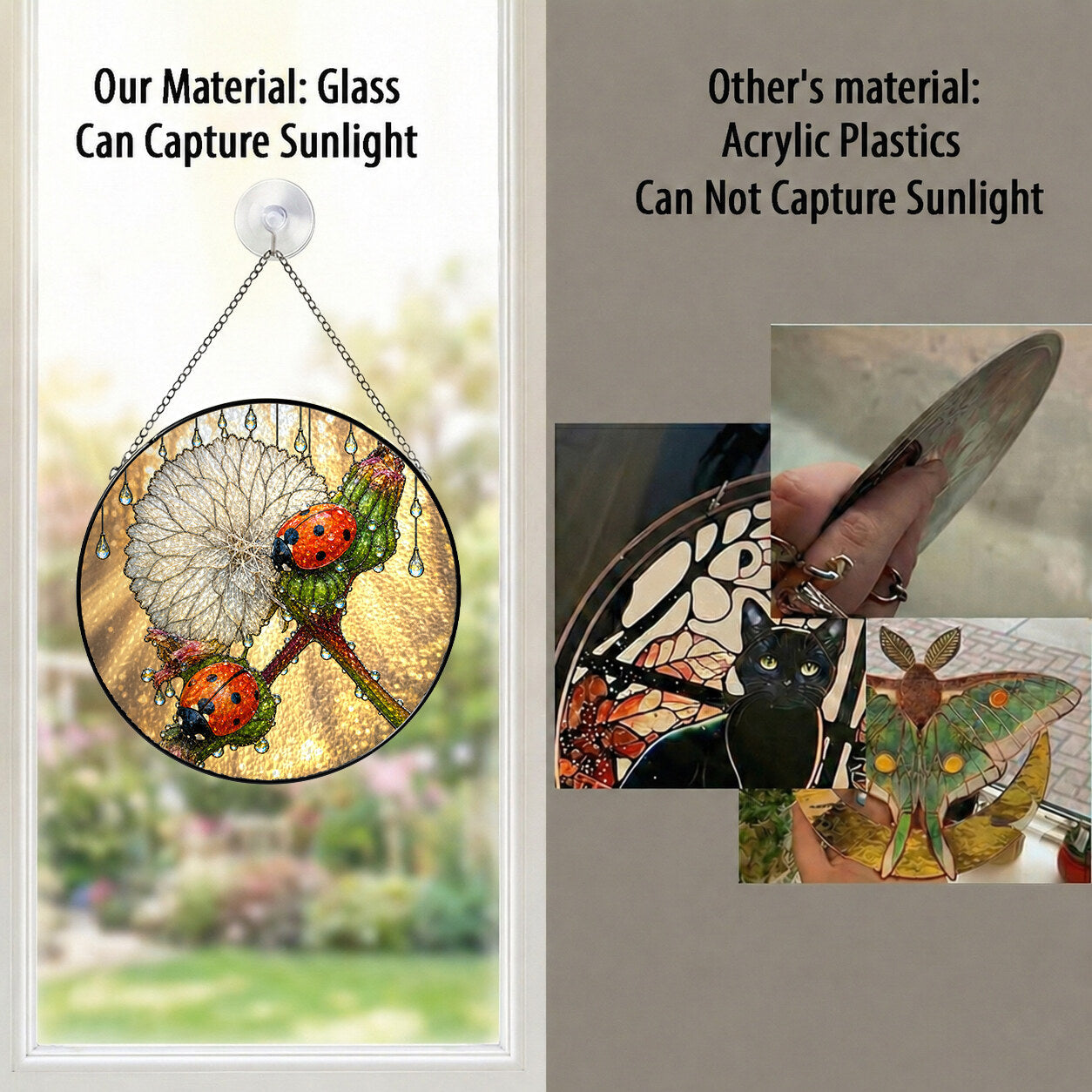 Ladybugs & Dandelion Wish Stained Glass Suncatcher