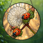 Ladybugs & Dandelion Wish Stained Glass Suncatcher