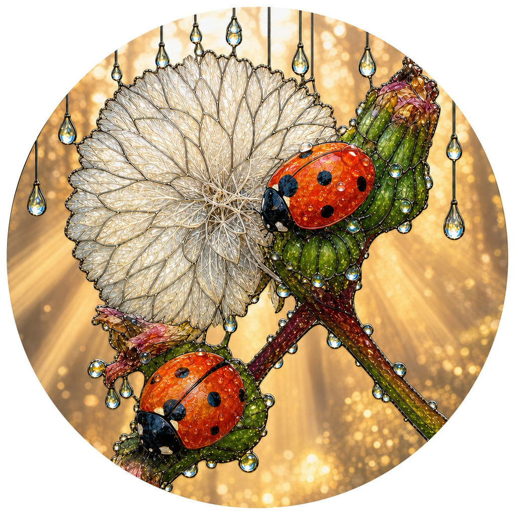 Ladybugs & Dandelion Wish Stained Glass Suncatcher