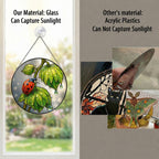 Ladybug & Dewdrop Leaves Stained Glass Suncatcher