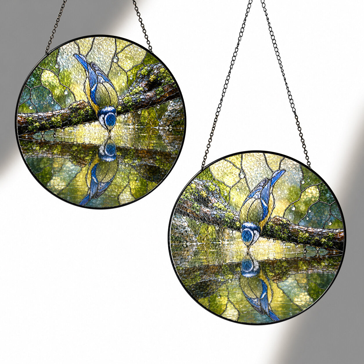 Blue Tit Reflection Stained Glass Suncatcher