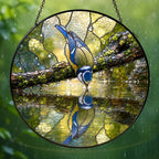 Blue Tit Reflection Stained Glass Suncatcher