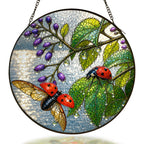 Ladybugs and purple beautyberry stained glass suncatcher