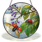 Ladybugs & Beautyberry Stained Glass Suncatcher