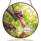Snail and water lily stained glass suncatcher