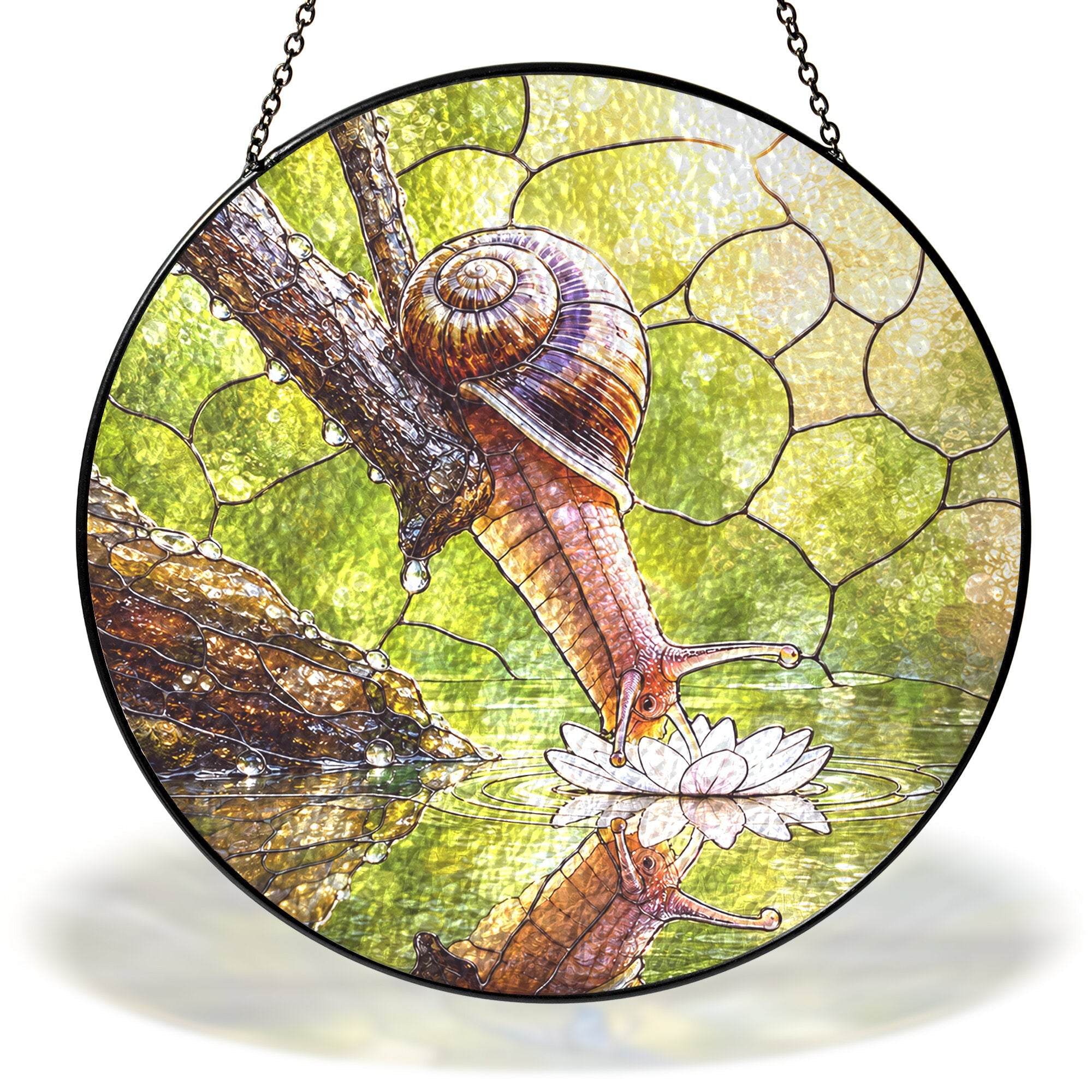 Snail & Water Lily Stained Glass Suncatcher