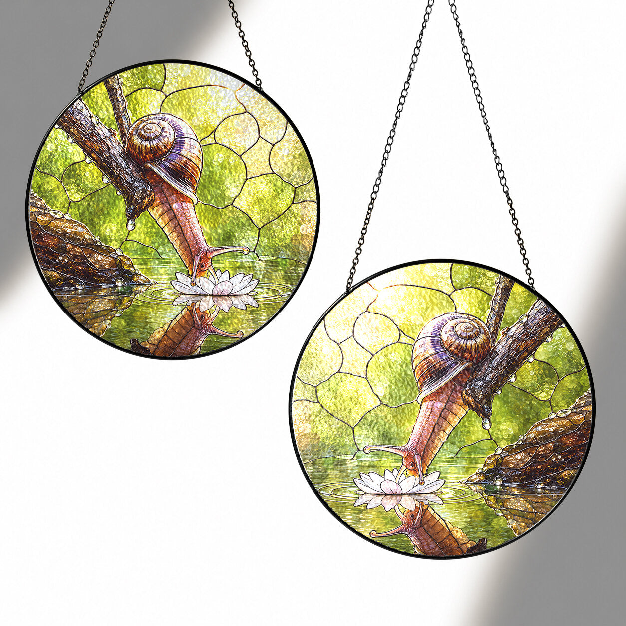 Snail & Water Lily Stained Glass Suncatcher