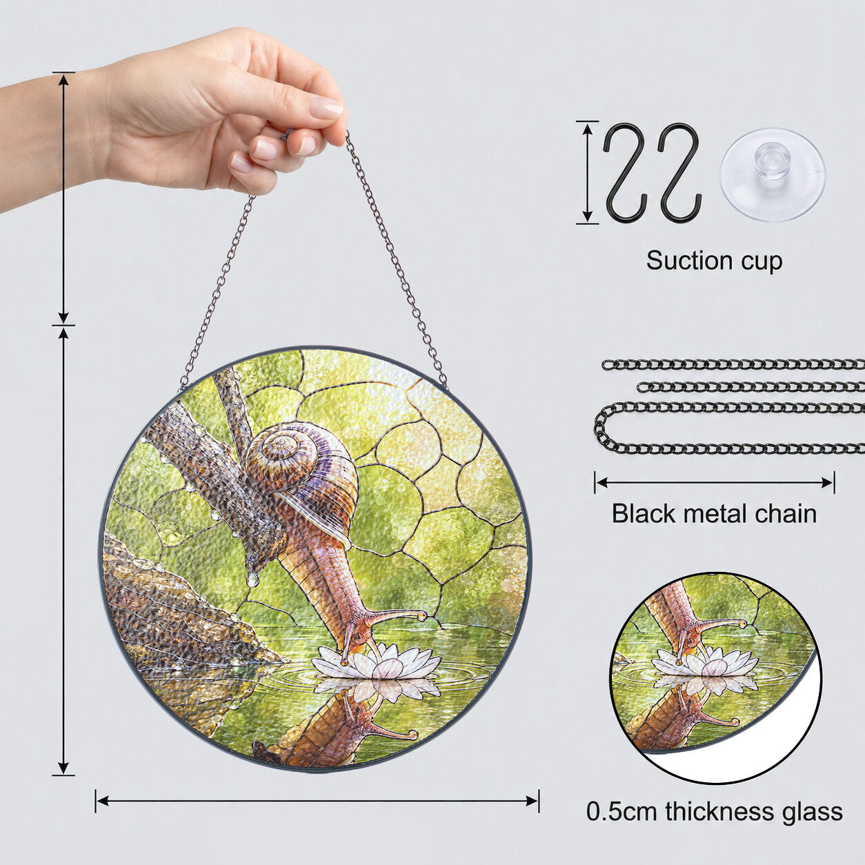 Snail & Water Lily Stained Glass Suncatcher