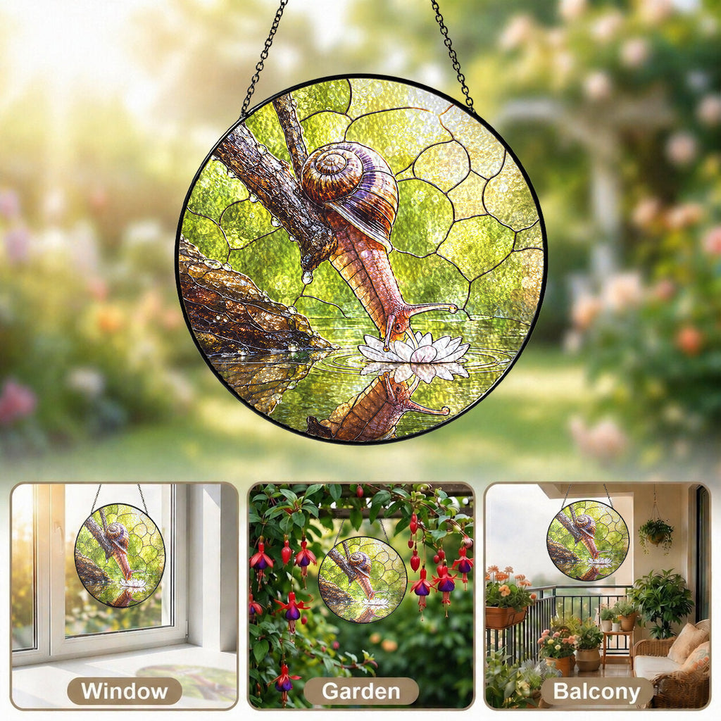 Snail & Water Lily Stained Glass Suncatcher
