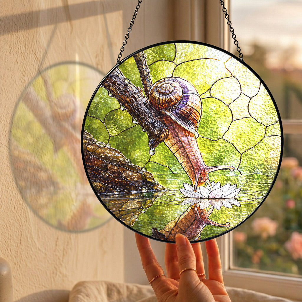 Snail & Water Lily Stained Glass Suncatcher
