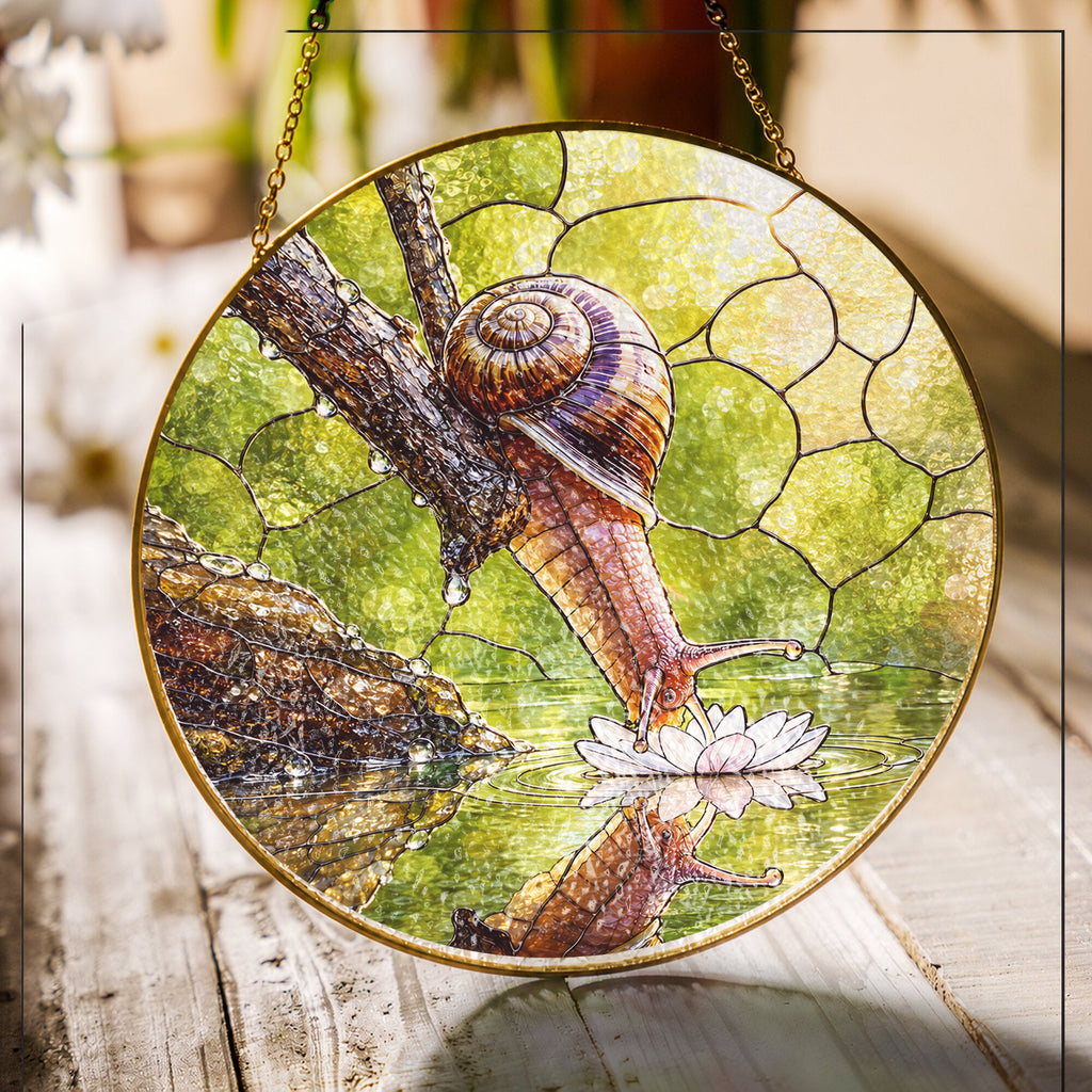 Snail & Water Lily Stained Glass Suncatcher