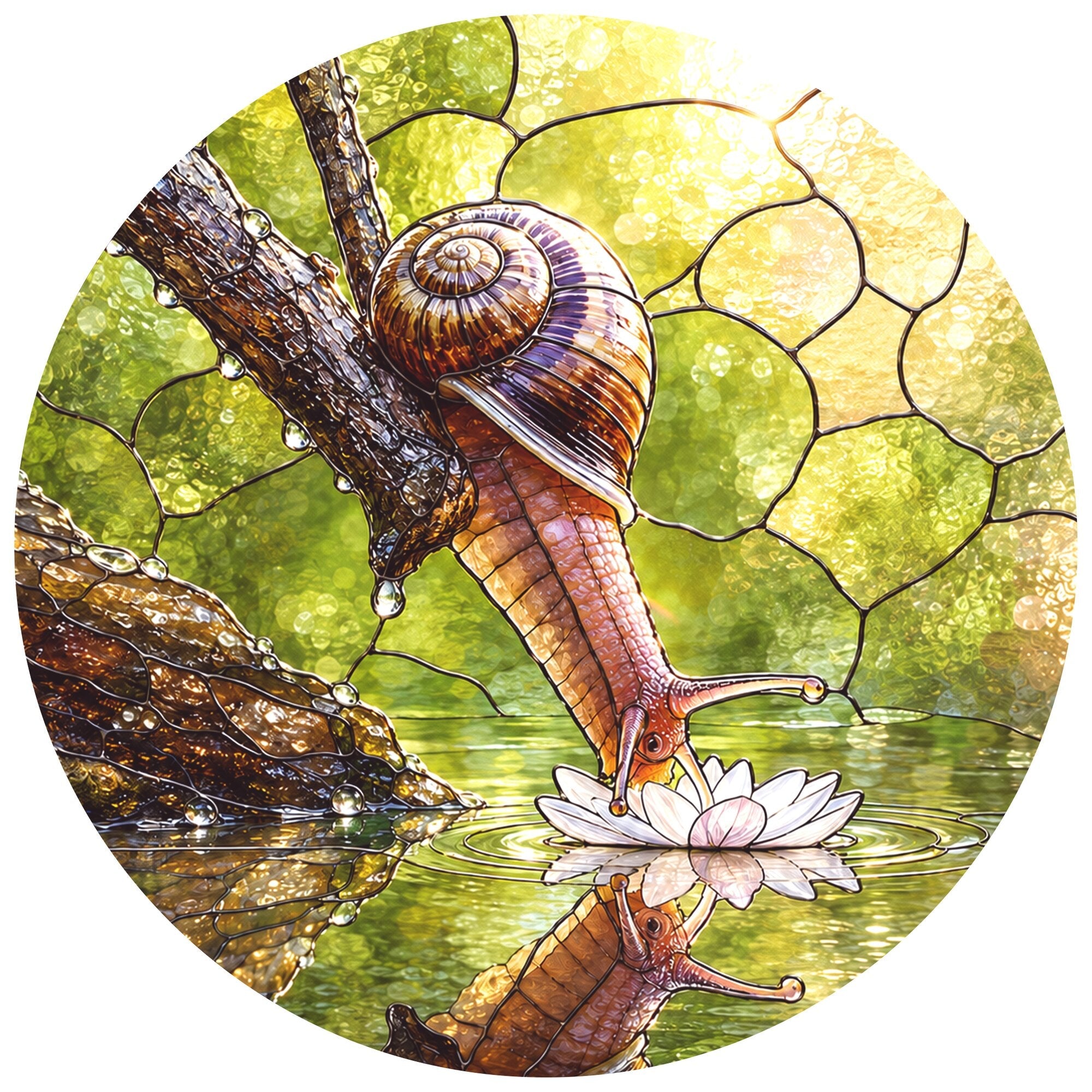 Snail & Water Lily Stained Glass Suncatcher