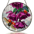 Ladybug and magenta roses stained glass suncatcher