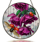 Ladybug and magenta roses stained glass suncatcher