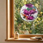 Ladybug & Magenta Roses Stained Glass Suncatcher