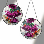 Ladybug & Magenta Roses Stained Glass Suncatcher