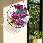 Ladybug & Magenta Roses Stained Glass Suncatcher
