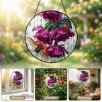 Ladybug & Magenta Roses Stained Glass Suncatcher