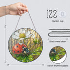 Ladybug on White Wild Rose Stained Glass Suncatcher