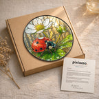 Ladybug on White Wild Rose Stained Glass Suncatcher