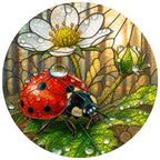 Ladybug on White Wild Rose Stained Glass Suncatcher