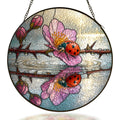 Ladybugs and cherry blossom reflection stained glass suncatcher