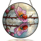 Ladybugs and cherry blossom reflection stained glass suncatcher
