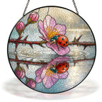 Ladybugs & Cherry Blossom Reflection Stained Glass Suncatcher